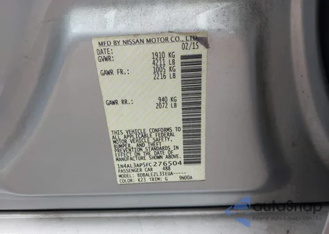 2015 Nissan Altima 2.5/2.5 S/2.5 Sl/2.5 Sv z USA, uszkodzony, nr VIN 1N4AL3AP5FC276504